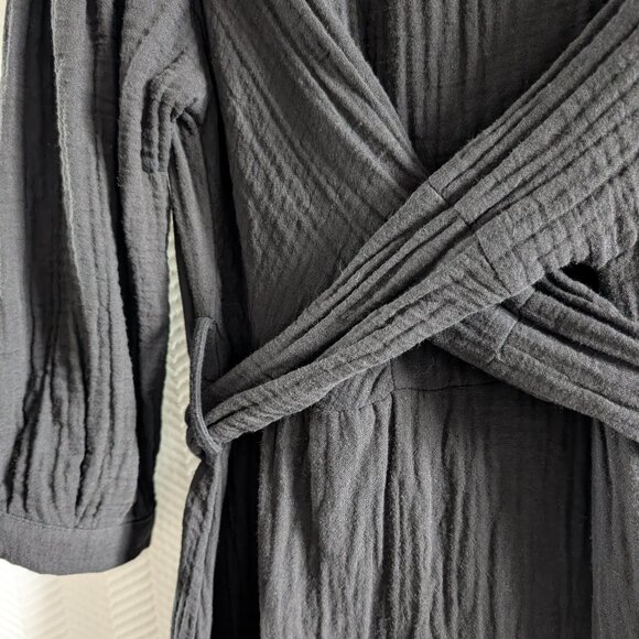 Zara Black Cotton Gauze Midi Dress with Slits and Back Tie Size Small Minimalist - Picture 9 of 12